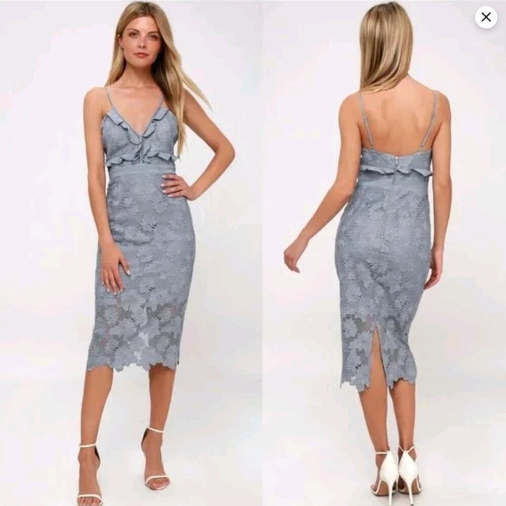 Bardot Vienna Lace Overlay Dress Dusty Blue Size 10 EUC - Picture 10 of 10